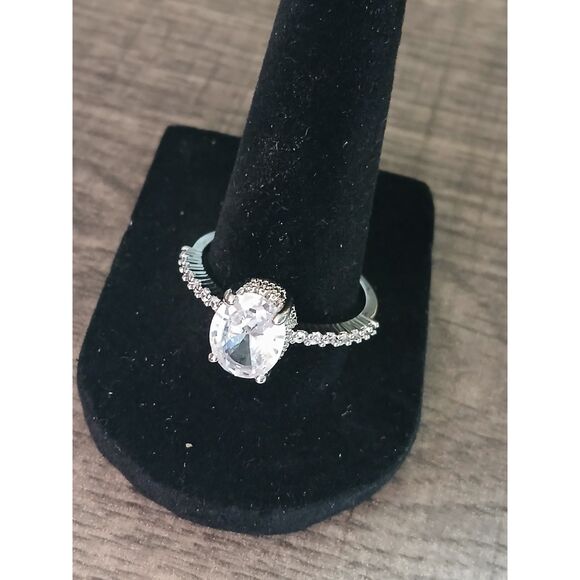 Oval Cut Simulated Diamond Ring High-Quality Princess with Pave Band SIZE 10 - Picture 1 of 6